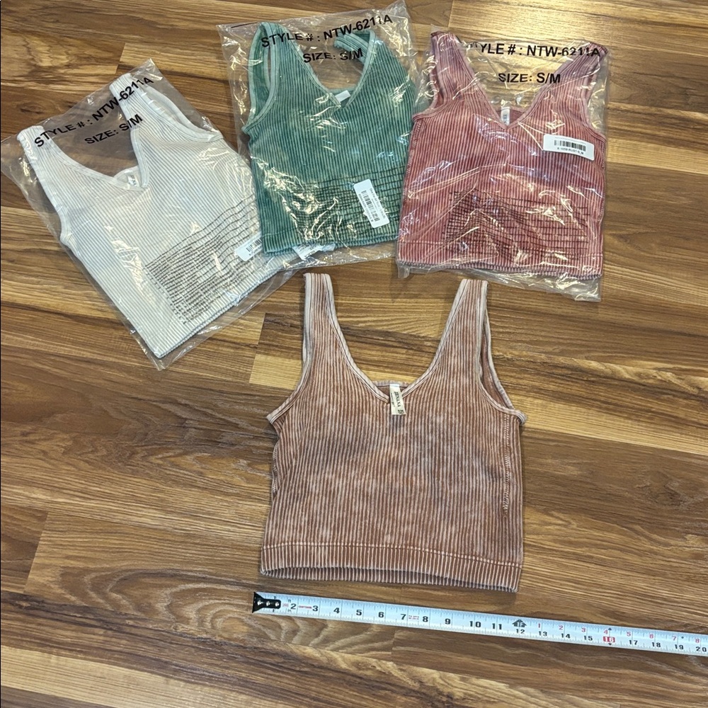 New Padded Stetchy Ribbed Stylish Women's Crop Tops Rust S/M - Picture 3 of 5